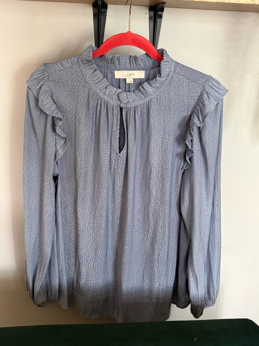 LOFT Light Blue Ruffle Detail Long Sleeve Blouse
